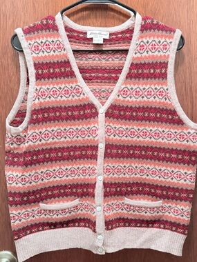 Eddie Bauer Lambswool Fair Isle V-Neck Sweater Vest